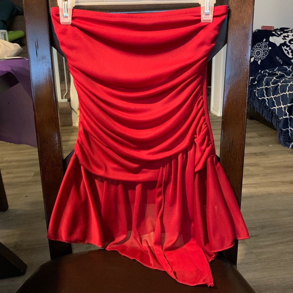 Red Tube Top with Angled Bottom